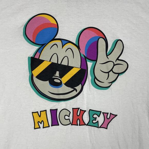 Disney Mickey Mouse Shirt Mens Large White Peace Sign Sunglasses Graphic Neff - Picture 1 of 8